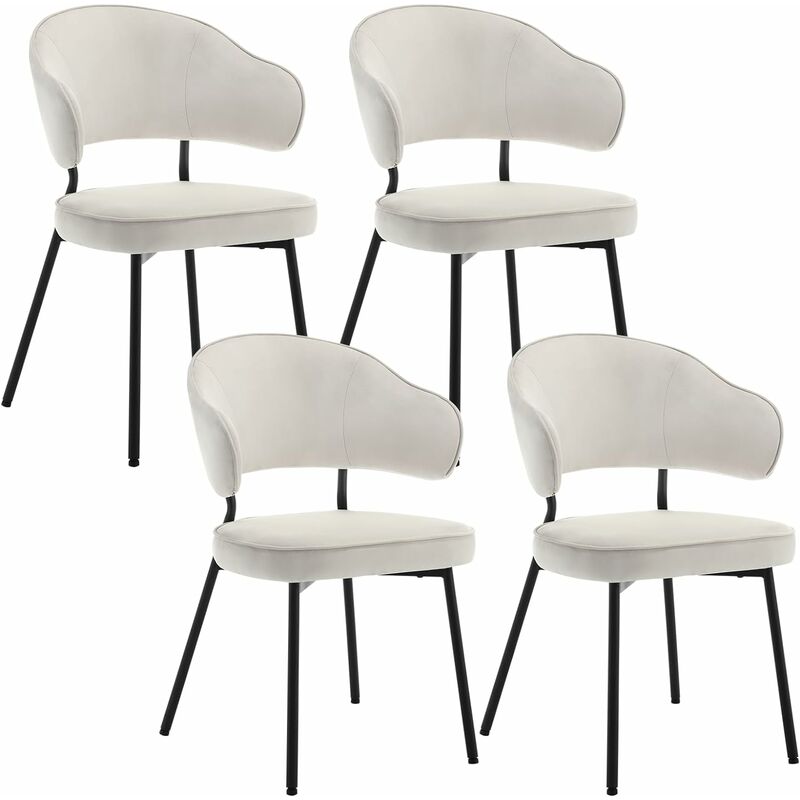 Woltu - Lot de 4 Chaises Salle à Manger avec Dossier Chaise de Cuisine Scandinave Velours, Pieds en Métal, Crème