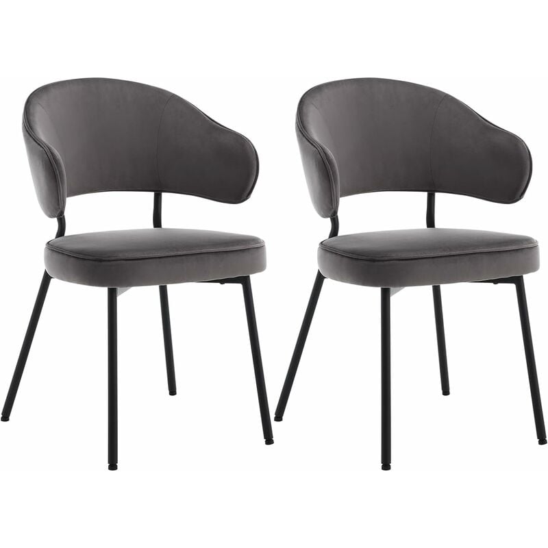 Woltu - Lot de 2 Chaises Salle à Manger avec Dossier Chaise de Cuisine Scandinave Velours, Pieds en Métal, Gris foncé