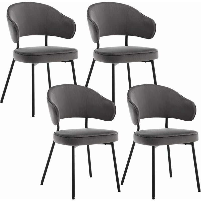 Woltu - Lot de 4 Chaises Salle à Manger avec Dossier Chaise de Cuisine Scandinave Velours, Pieds en Métal, Gris foncé