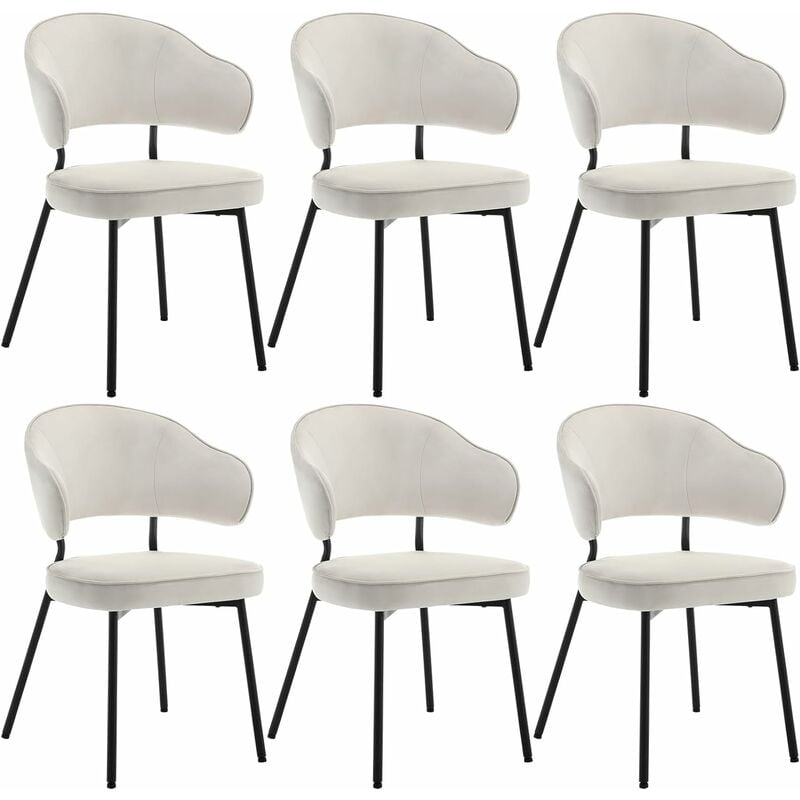 Lot de 6 Chaises Salle à Manger avec Dossier WOLTU, Chaise de Cuisine Scandinave Velours, Pieds en Métal, Crème