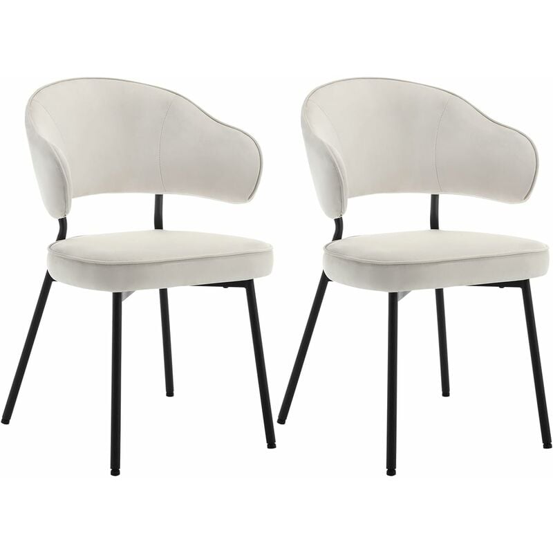 Woltu - Lot de 2 Chaises Salle à Manger avec Dossier Chaise de Cuisine Scandinave Velours, Pieds en Métal, Crème