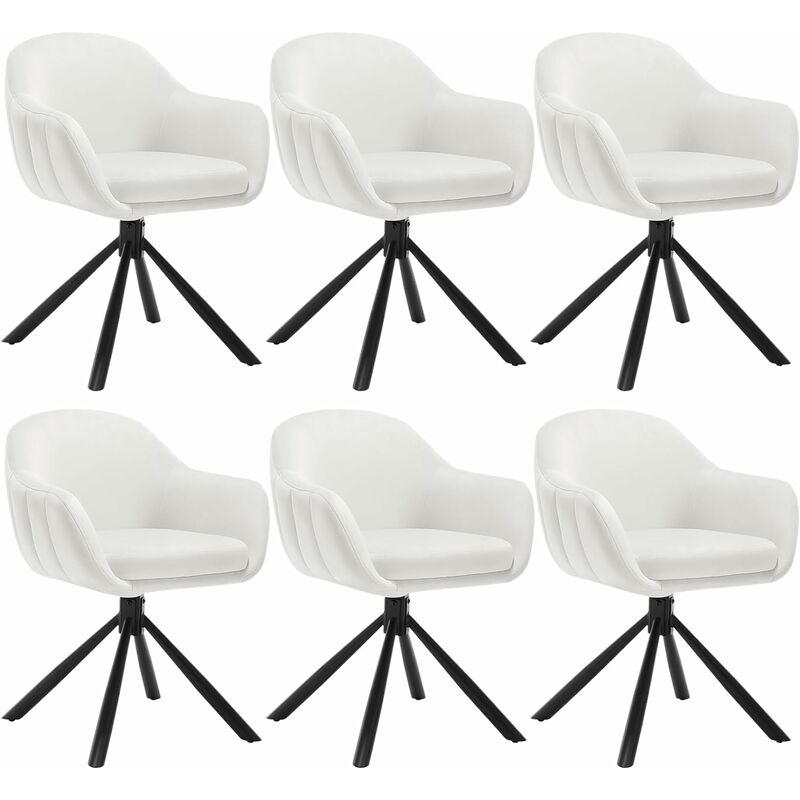 Woltu - Lot de 6 Chaises Salle à Manger Pivotante à 360° en Velours, Pieds en Métal, Chaise de Cuisine avec Dossier et Accoudoirs, Chaise