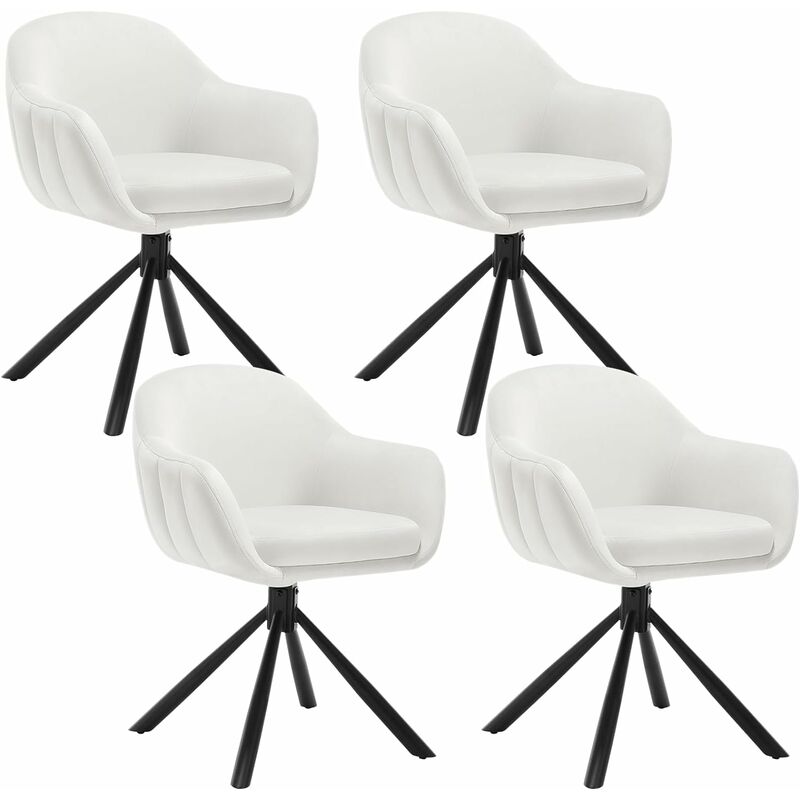 Woltu - Lot de 4 Chaises Salle à Manger Pivotante à 360° en Velours, Pieds en Métal, Chaise de Cuisine avec Dossier et Accoudoirs, Chaise