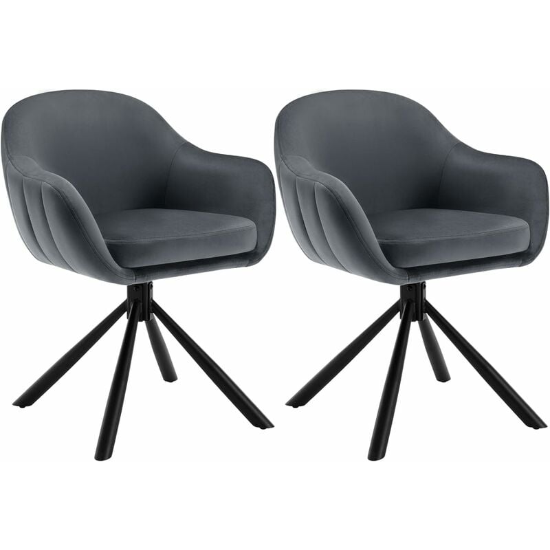 Woltu - Lot de 2 Chaises Salle à Manger Pivotante à 360° en Velours, Pieds en Métal, Chaise de Cuisine avec Dossier et Accoudoirs, Chaise