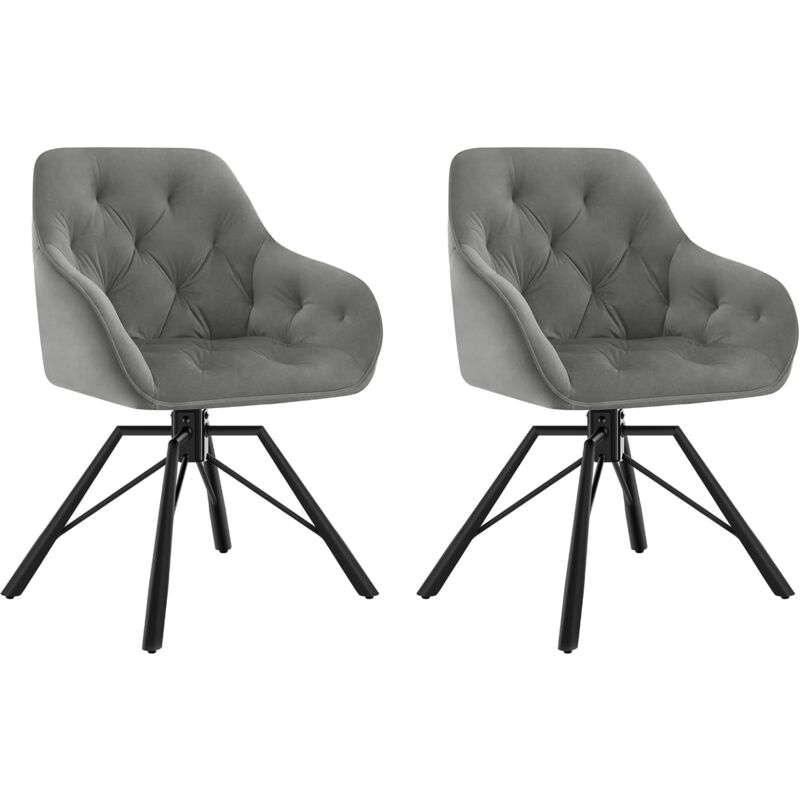 Woltu - Lot de 2 Chaises Salle à Manger Pivotante, Chaises Cuisine en Velours + Métal, Chaises à Haut Dossier, Chaises Scandinave, Gris Foncé
