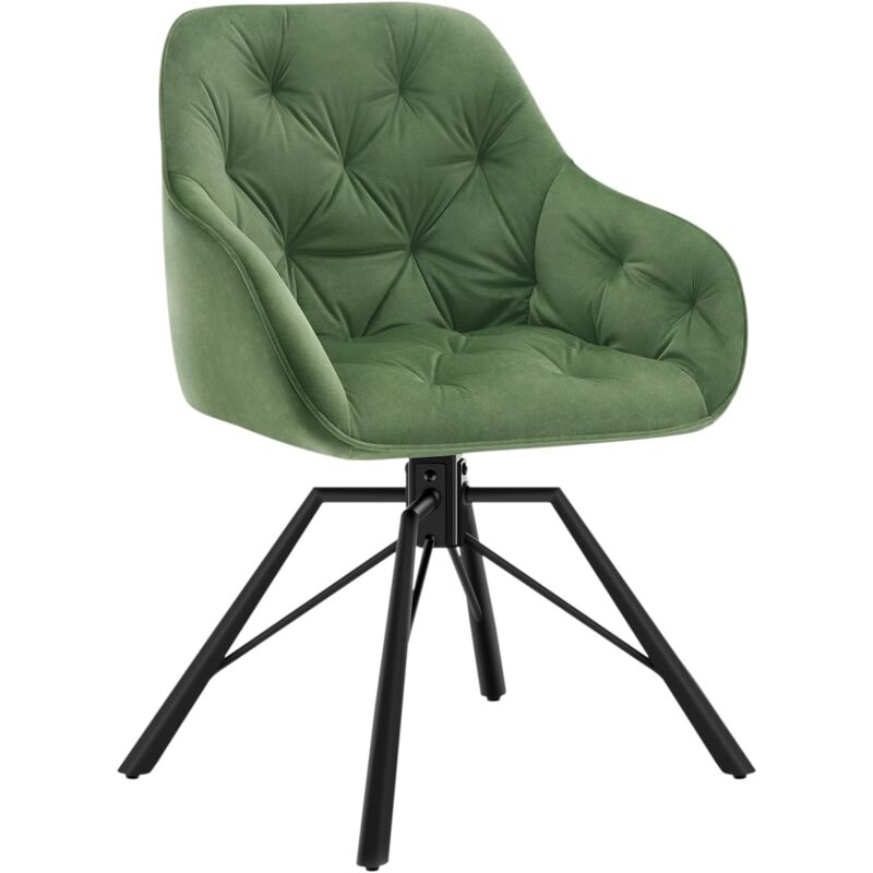 Woltu - Chaise Salle à Manger Pivotante, Chaise Cuisine en Velours + Métal, Chaise à Haut Dossier, Chaise Scandinave, Vert foncé