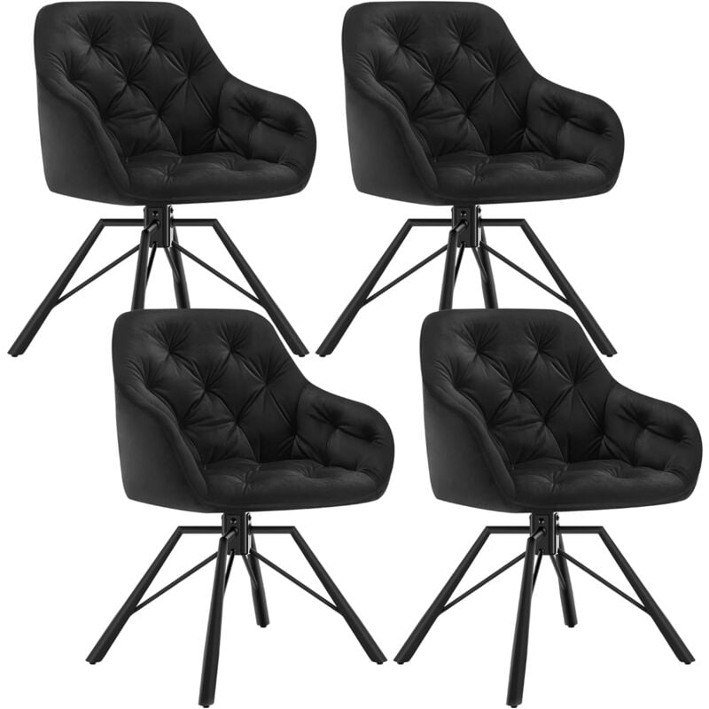 Woltu - Lot de 4 Chaises Salle à Manger Pivotante, Chaises Cuisine en Velours + Métal, Chaises à Haut Dossier, Chaises Scandinave, Noir