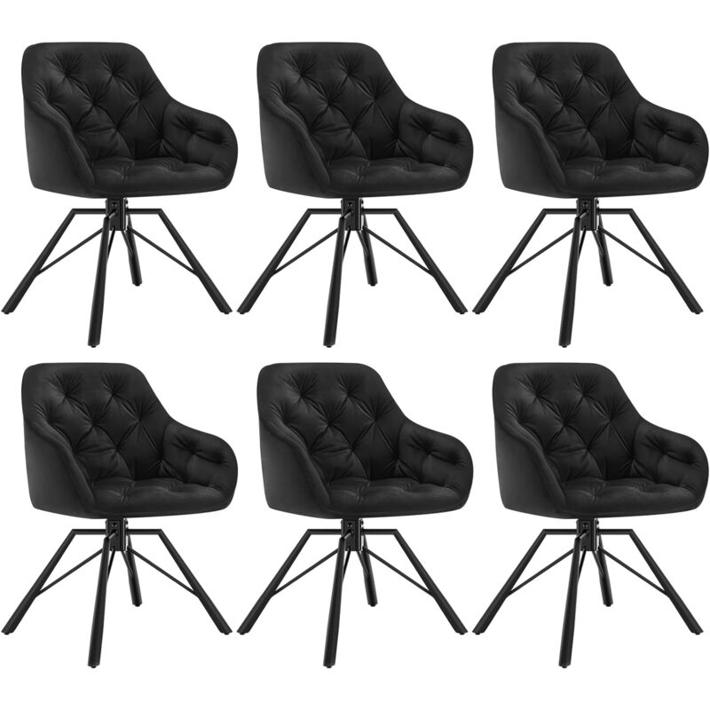 Woltu - Lot de 6 Chaises Salle à Manger Pivotante, Chaises Cuisine en Velours + Métal, Chaises à Haut Dossier, Chaises Scandinave, Noir