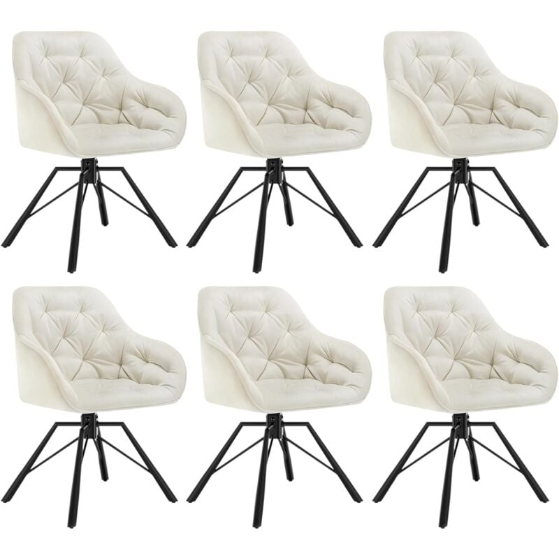 Woltu - Lot de 6 Chaises Salle à Manger Pivotante, Chaises Cuisine en Velours + Métal, Chaises à Haut Dossier, Chaises Scandinave, Crème