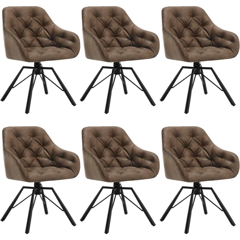 Woltu - Lot de 6 Chaises Salle à Manger Pivotante, Chaises de Cuisine en pu + Métal, Chaises à Haut Dossier, Chaises Scandinave, Marron