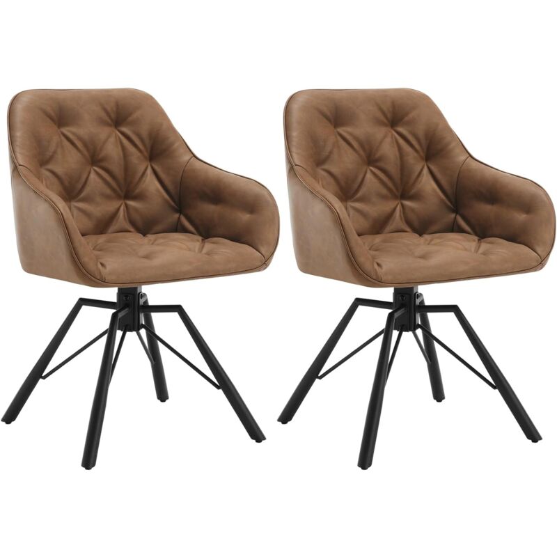 WOLTU Lot de 2 Chaises Salle à Manger Pivotante, Chaises de Cuisine en PU + Métal, Chaises à Haut Dossier, Chaises Scandinave, Marron Clair