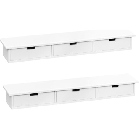 WOLTU Lot de 2 Étagère Murale avec 3 Tiroirs - 93,5x15x10cm - Table de Chevet Suspendue - Tiroir Suspendu - Étagère Flottante - Blanc