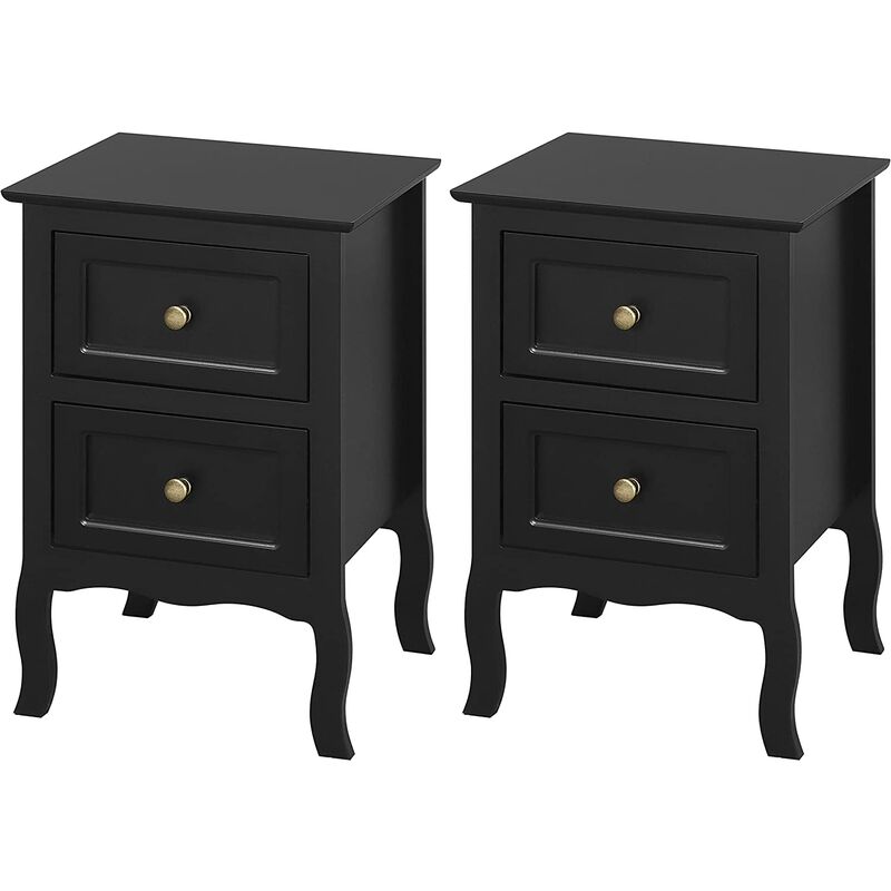 Woltu - Lot de 2 Table de Chevet avec 2 Tiroirs, Table de Nuit Design Rétro et Classique, mdf 40x30x60cm, Noir TS119sz-2