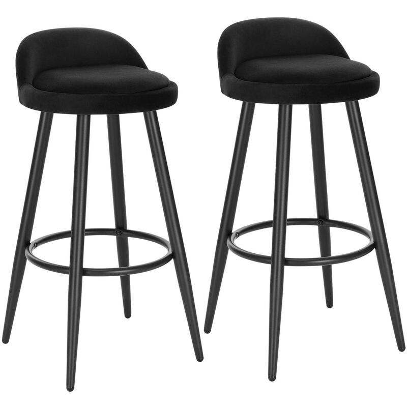 woltu - lot de 2 tabouret bar chaise en velours.tabouret bistro avec repose-pieds metal.noir.capacite 120kg