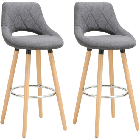 Woltu – Lot de 2 tabourets de bar avec dossier et repose-pieds – Siège en lin et bois massif – Hauteur 91cm – Gris foncé, ergonomique et facile à entretenir