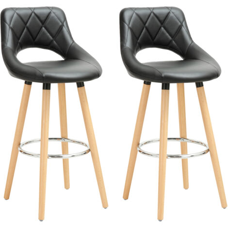 Woltu – Lot de 2 tabourets de bar avec dossier et repose-pieds – Similicuir et bois massif – Hauteur 91 cm – Siège rembourré 43x43 cm – Noir