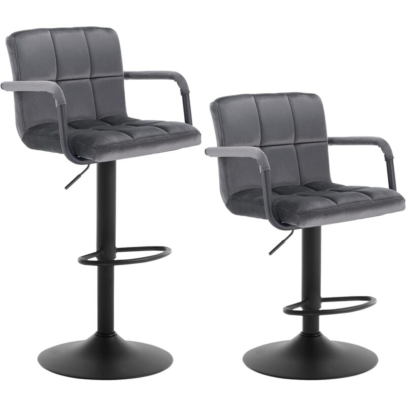 Woltu - Lot de 2 Tabourets de bar avec dossier, Siège bien rembourré en velours, Hauteur réglable, Pieds en métal, Gris Foncé