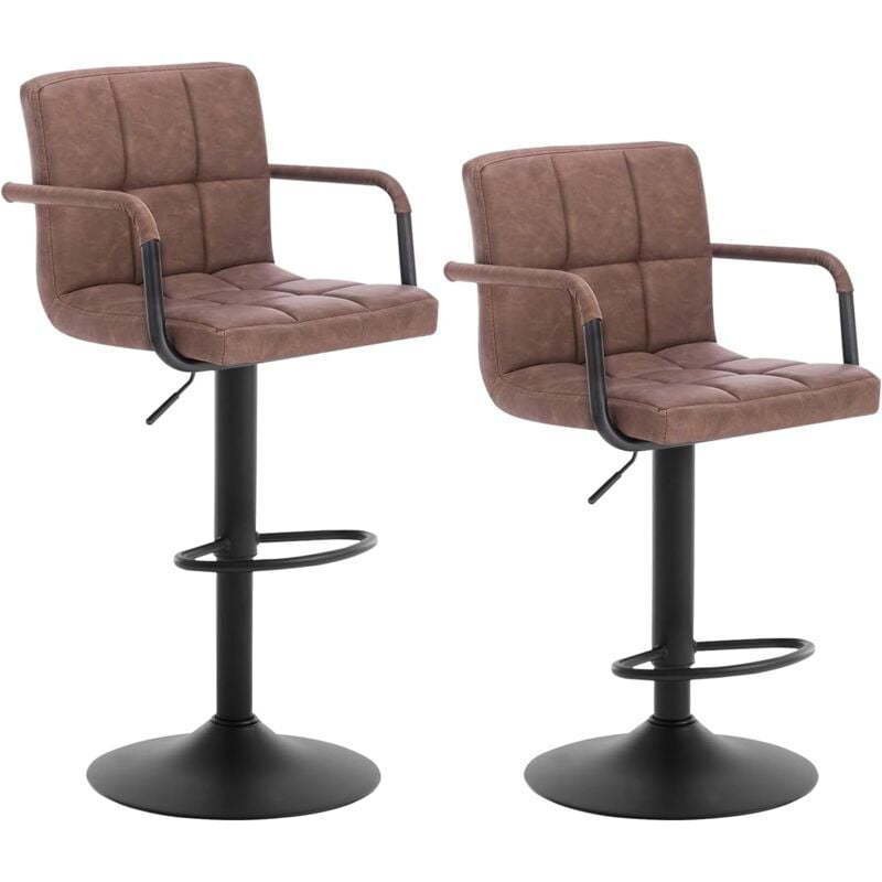 Lot de 2 tabourets bar avec dossier. siege bien <strong>rembourre</strong> en similicuir. <strong>pieds</strong> acier. 37x51x112 cm.brun fonce - woltu
