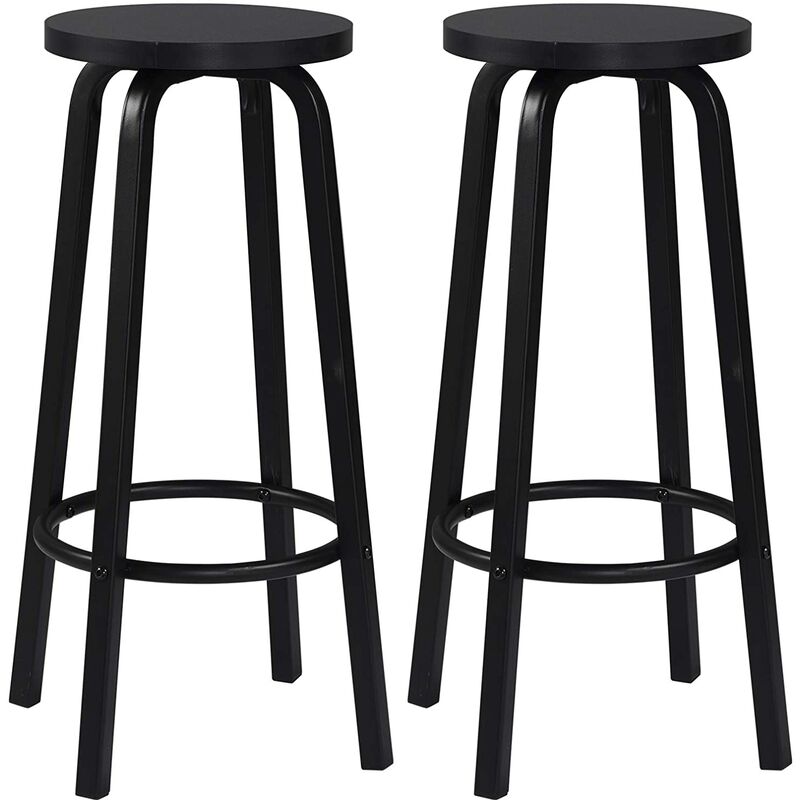 Lot de 2 Tabourets de Bar-Bistrot Woltu Siège en mdf - Structure en métal - Tabouret de cuisine - 30 x 30 x 72 cm - Noir