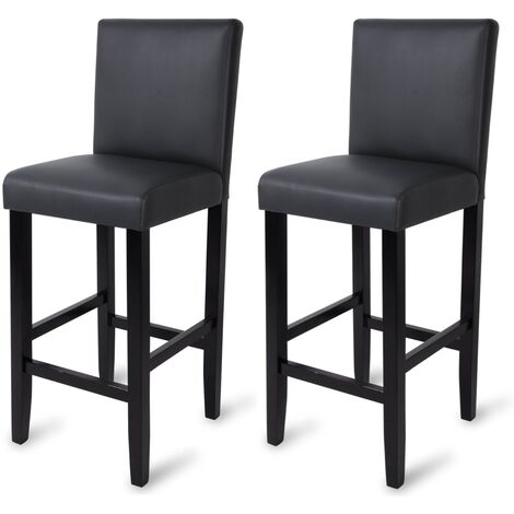 Woltu – Lot de 2 tabourets de bar en cuir synthétique et bois – Hauteur 110 cm – Dossier haut – Capacité 120 kg – Design industriel gris/noir