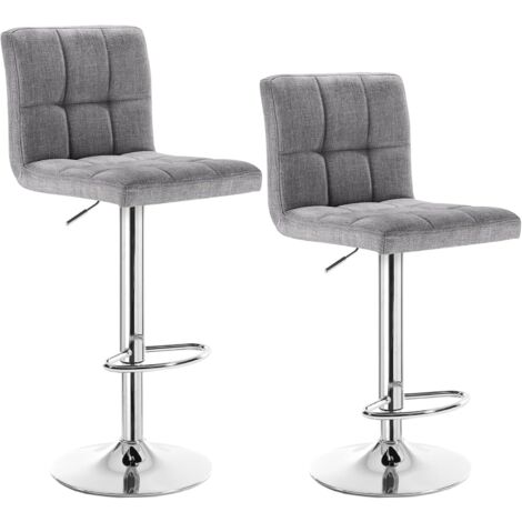 Woltu – Lot de 2 tabourets de bar en lin – Siège rembourré – Hauteur réglable 60-82 cm – Structure en chrome – Base antidérapante