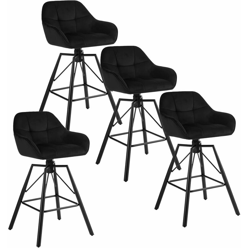 WOLTU Lot de 4 Tabourets de Bar en Velours et Cadre en Métal, Chaise Haute Bar Siège Rembourré Pivotant à 360°, avec Dossier et Repose-Pieds,