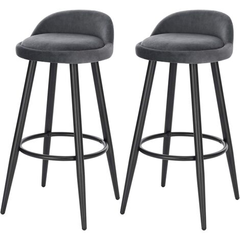 Woltu – Lot de 2 tabourets de bar en velours gris foncé – Structure métal – Dossier bas et repose-pieds – Hauteur 69.5 cm pour comptoirs