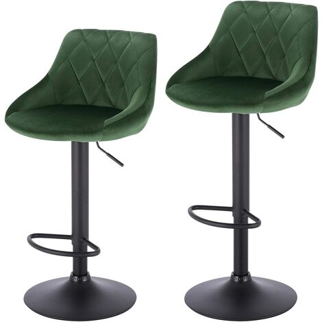 Woltu – Lot de 2 tabourets de bar en velours vert foncé – Hauteur réglable 60-82 cm – Base en métal – Design ergonomique pour cuisine et salon