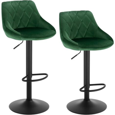 Woltu – Lot de 2 tabourets de bar en velours vert foncé – Hauteur réglable 60-82 cm – Pieds en métal – Confort optimal pour longues assises