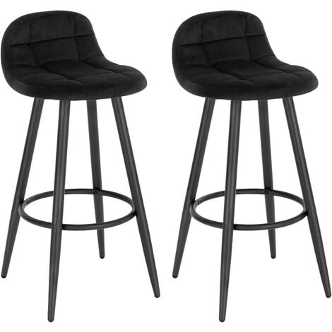 WOLTU Lot de 2 Tabourets de Bar Modernes, Chaise de Cuisine Haute en Velours et Métal, Hauteur d'Assise 70cm, Noir