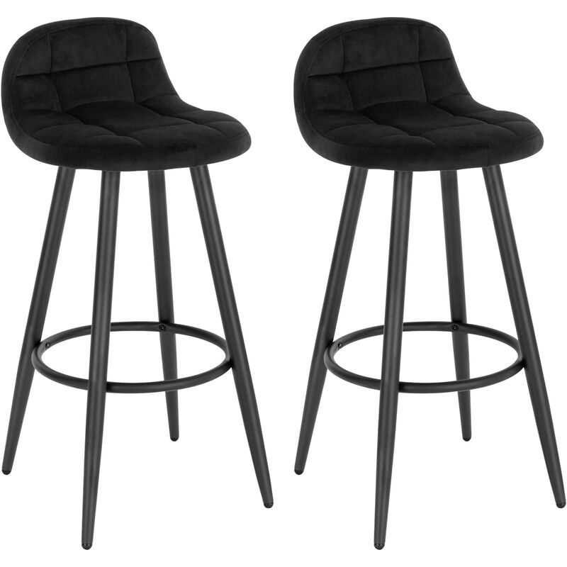Woltu - Lot de 2 Tabourets de Bar Modernes, Chaise de Cuisine Haute en Velours et Métal, Hauteur d'Assise 70cm, Noir