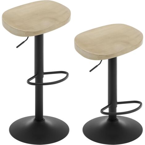 Woltu – Lot de 2 tabourets de bar réglables en hauteur – Siège en bois massif pivotant 360° – Base évasée pour stabilité – Capacité 150 kg