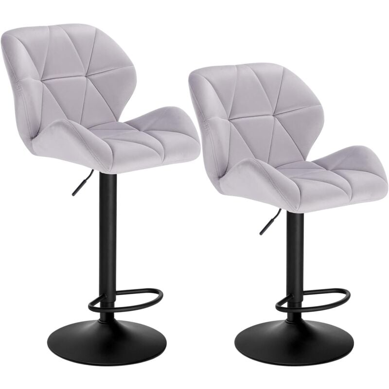 Woltu - Lot de 2 Tabouret de Bar réglable en Hauteur Chaise Haute pour Bar avec Dossier siège rembouré en Velours Pied en métal, Gris clair