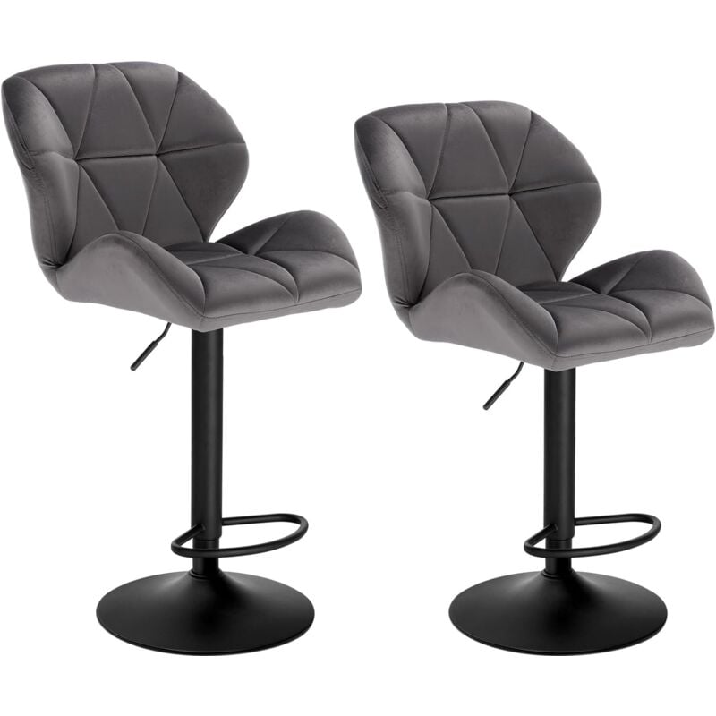 Woltu - Lot de 2 Tabouret de Bar réglable en Hauteur Chaise Haute pour Bar avec Dossier siège rembouré en Velours Pied en métal, Gris foncé