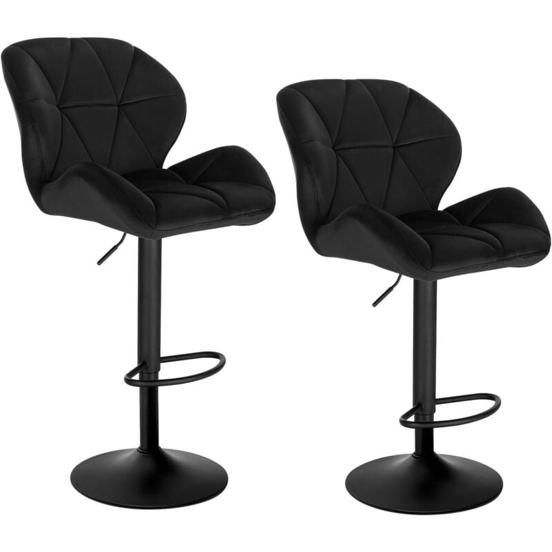 Woltu - Lot de 2 Tabouret de Bar réglable en Hauteur Chaise Haute pour Bar avec Dossier siège rembouré en Velours Pied en métal, Noir