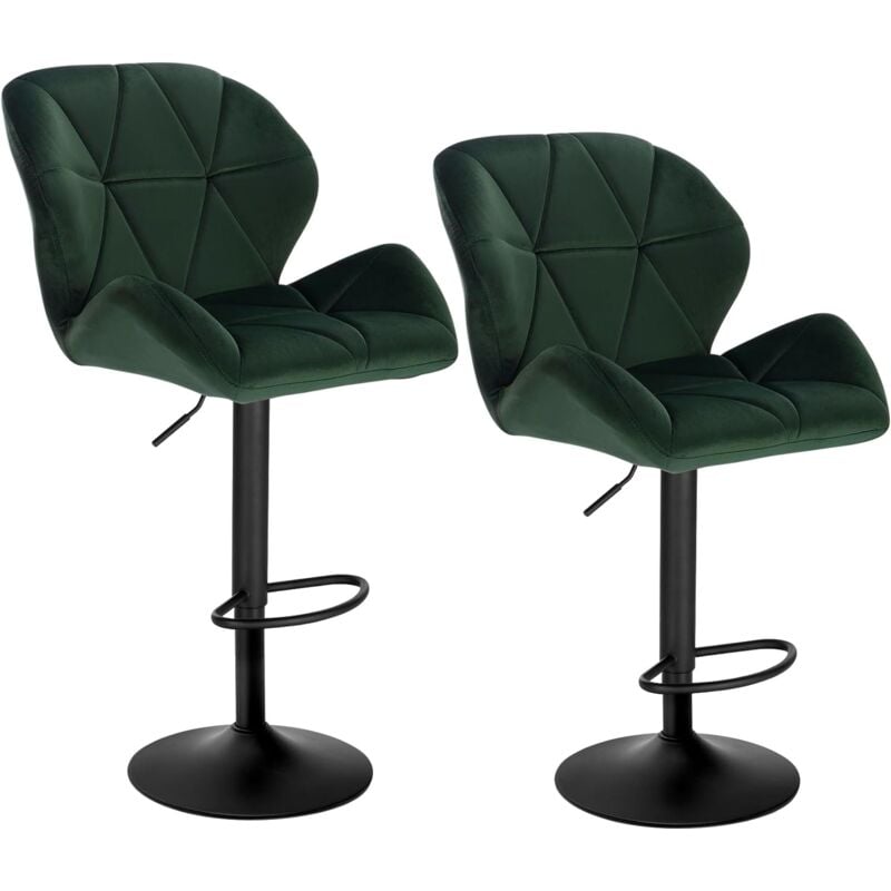 Woltu - Lot de 2 Tabouret de Bar réglable en Hauteur Chaise Haute pour Bar avec Dossier siège rembouré en Velours Pied en métal, Vert Foncé