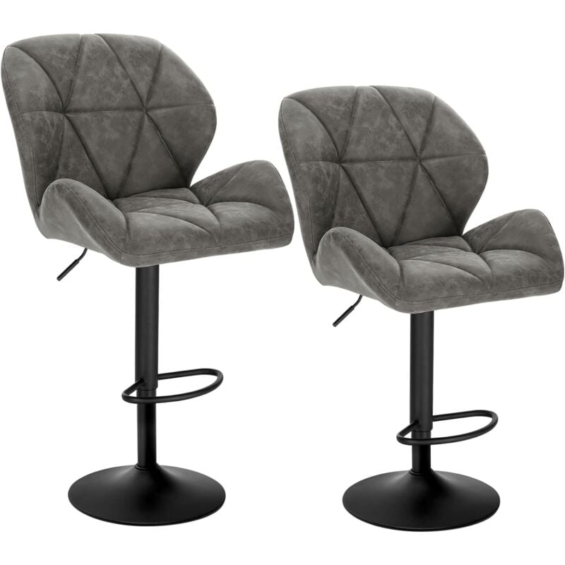 Woltu - Lot de 2 Tabourets de Bar réglable en Hauteur, Chaises de bar siège rembouré en Similicuir Pied en métal, Gris