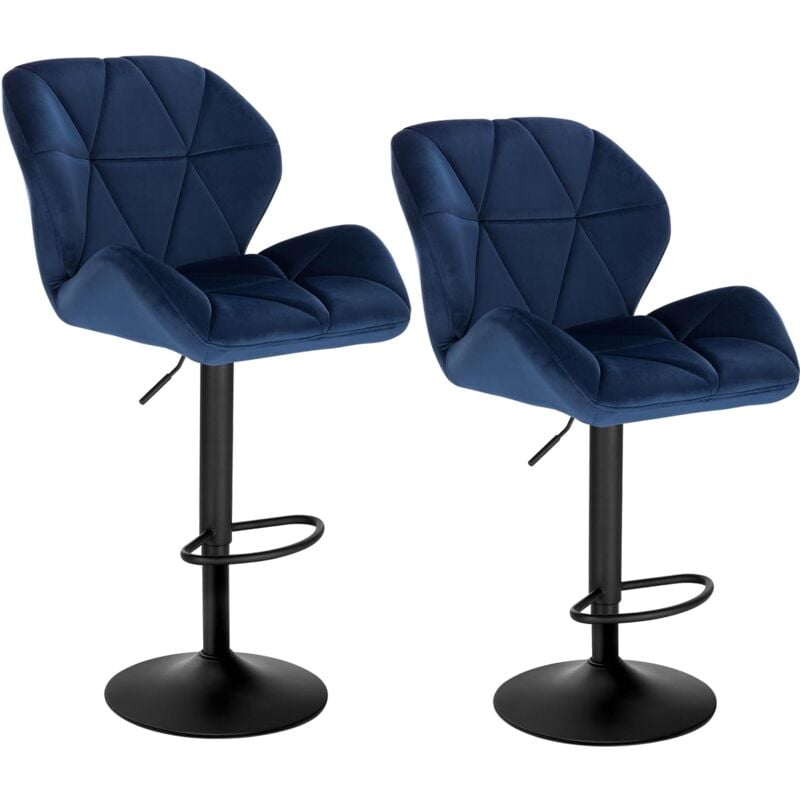 Lot de 2 Tabouret de Bar réglable en Hauteur WOLTU, Chaise Haute pour Bar avec Dossier siège rembouré en Velours Pied en métal, Bleu