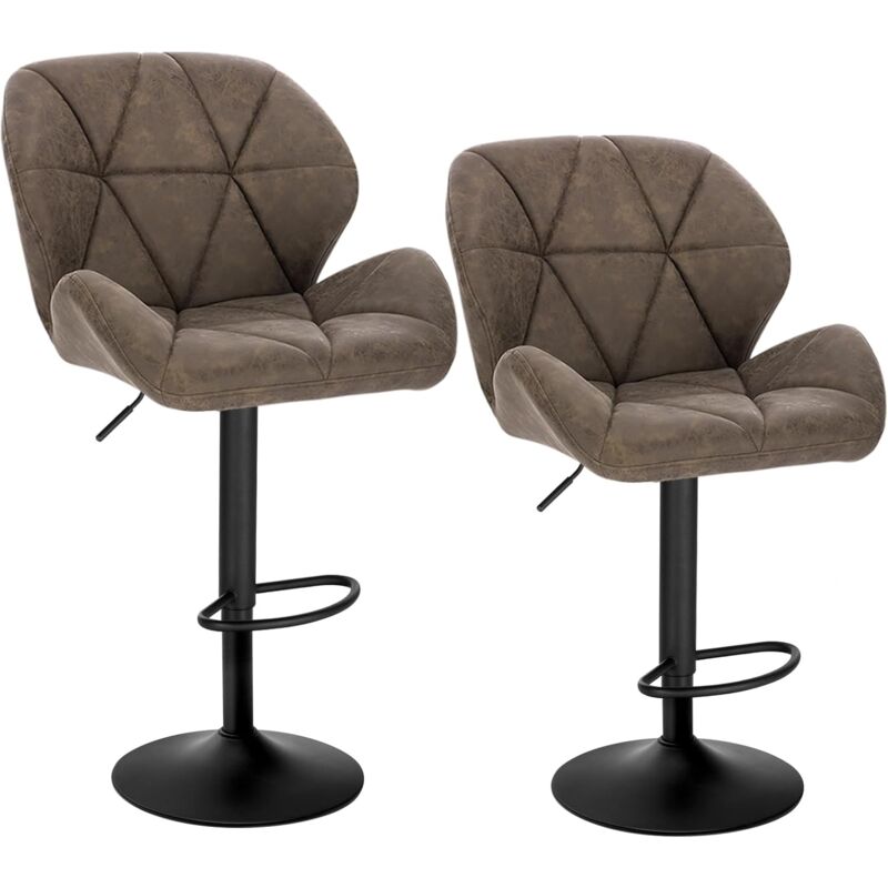 Woltu - 2 Tabourets de Bar réglable en Hauteur, Chaises de bar siège rembouré en Similicuir Pied en métal, Brun Foncé