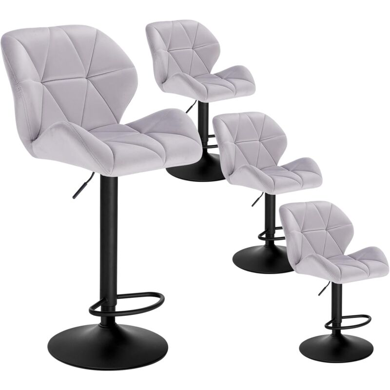 Woltu - Lot de 4 Tabouret de Bar réglable en Hauteur Chaise Haute pour Bar avec Dossier siège rembouré en Velours Pied en métal, Gris Clair
