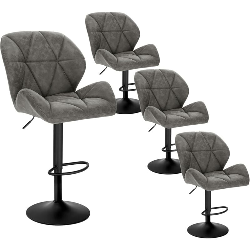 Woltu - 4 x Tabourets de Bar réglable en Hauteur, Chaises de bar, siège rembouré en Similicuir Pied en métal, Gris