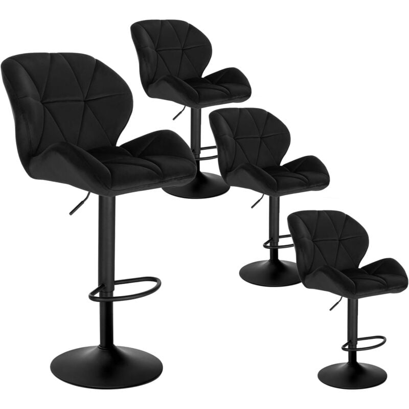Woltu - Lot de 4 Tabouret de Bar réglable en Hauteur Chaise Haute pour Bar avec Dossier siège rembouré en Velours Pied en métal, Noir