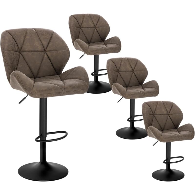 4 x Tabourets de Bar réglable en Hauteur, Chaises de bar, siège rembouré en Similicuir Pied en métal, Brun Foncé - Woltu