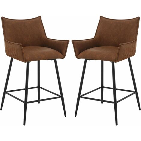 WOLTU Lot de 2 Tabourets de Bar, Tabouret Bistro Rembourré, Chaise Haute en Similicuir, Pieds en Métal, Marron