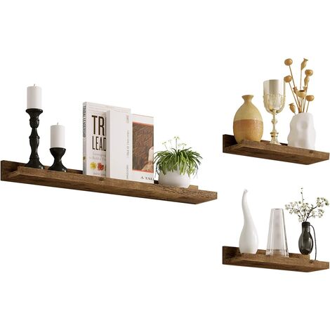 Woltu – Lot de 3 étagères murales flottantes en MDF – Marron vintage – Dimensions 60x10x5/2 cm et 30x10x5/2 cm – Charge 5 kg par niveau