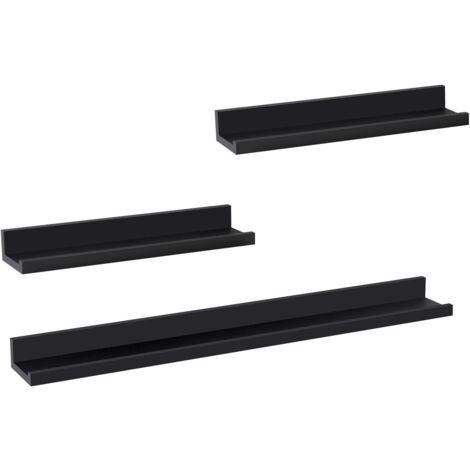 Woltu – Lot de 3 étagères murales noires 80x10x5 cm – MDF et métal – Charge 5 kg/pièce – Décoration murale pour cadre photo