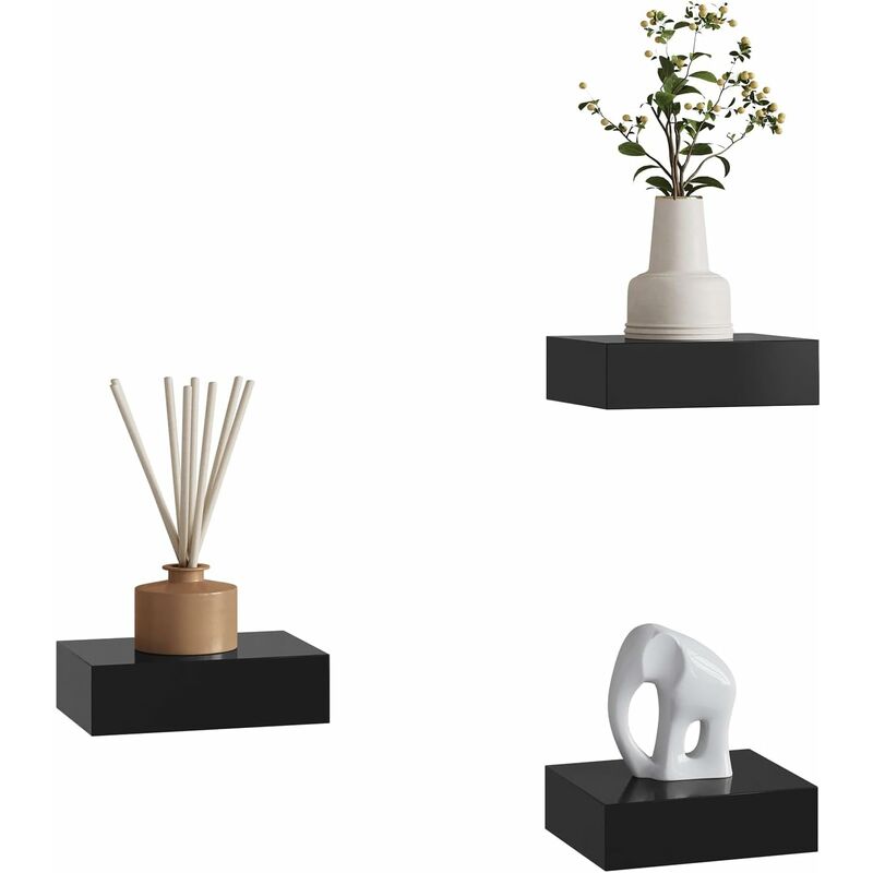 Woltu - Lot de 3 Étagères Murales en Bois mdf, 10, 5x7, 8x3cm, Étagères Flottantes, Tablettes à Suspendre, Meuble Décoratif pour Salon, Couloir,