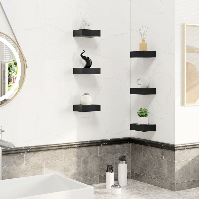 WOLTU Lot de 6 Étagères Murales en Bois MDF, 10, 5x7, 8x3cm, Étagères Flottantes, Tablettes à Suspendre, Meuble Décoratif pour Salon, Couloir,