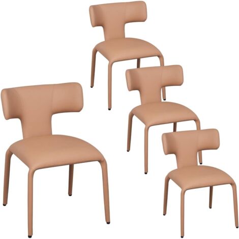 WOLTU Lot de 4 Chaise de Salle à Manger, Chaise de Cuisine en Cuir Synthétique, Siège et Dossier Rembourrés, Marron Clair