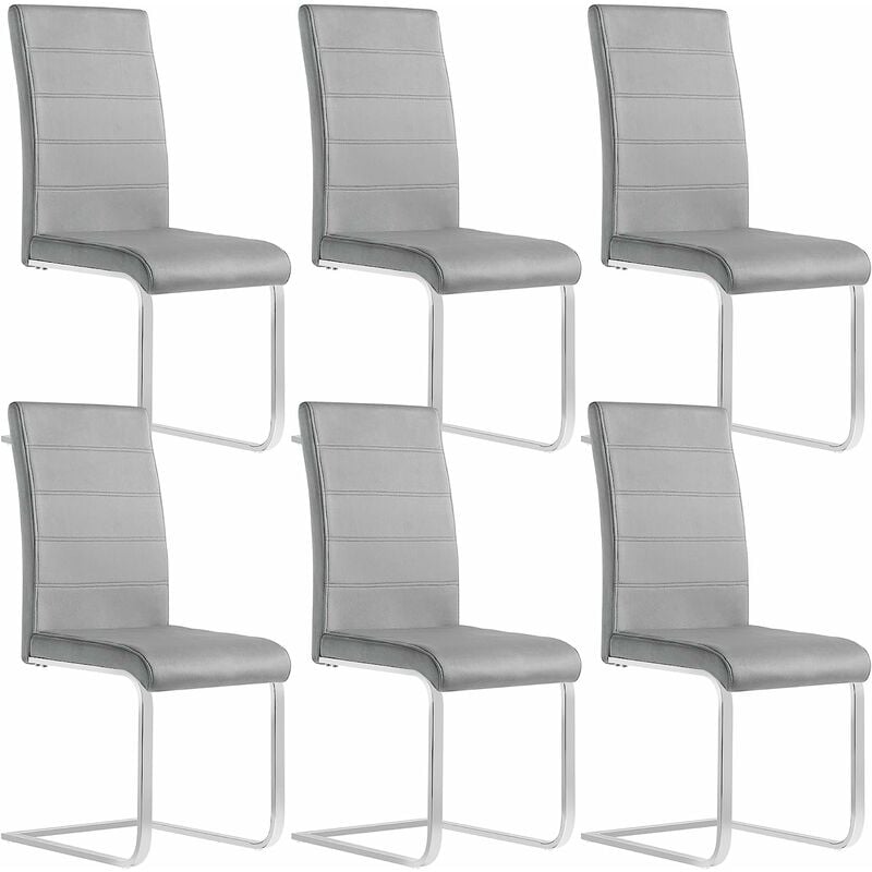 Woltu - Lot de 6 Chaises Salle à Manger Chaise Cantilever en Velours, Doux et confortable, Gris Foncé